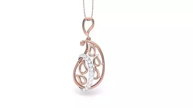 Women Leaf Diamond Pendant 3dm stl renders details
