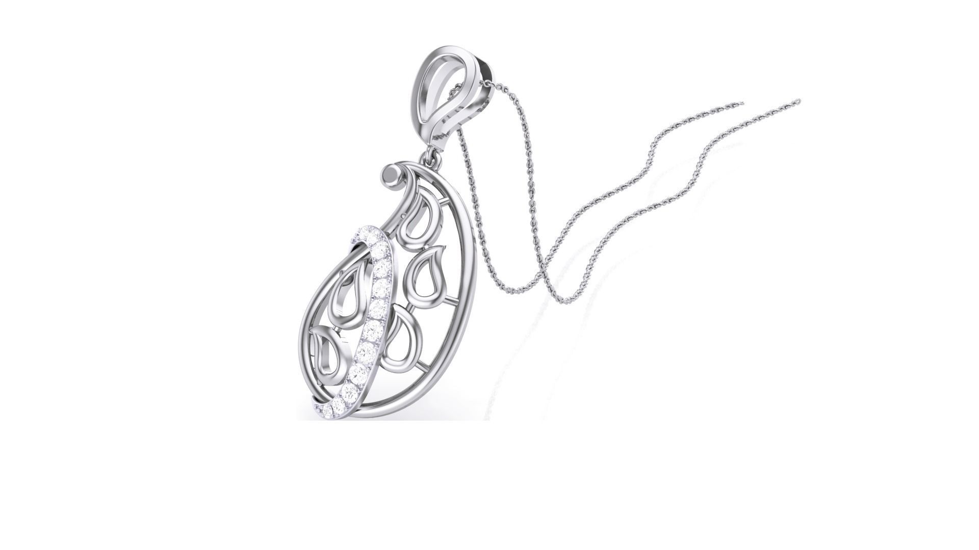 Women Leaf Diamond Pendant 3dm stl renders details 3D print model_1