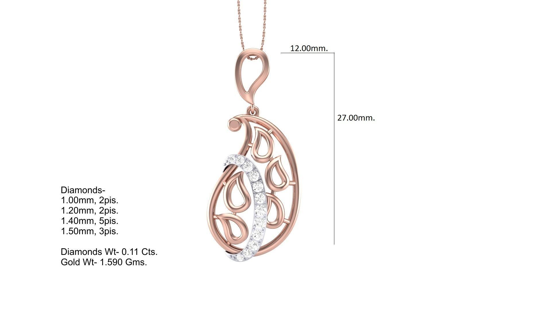 Women Leaf Diamond Pendant 3dm stl renders details 3D print model_4