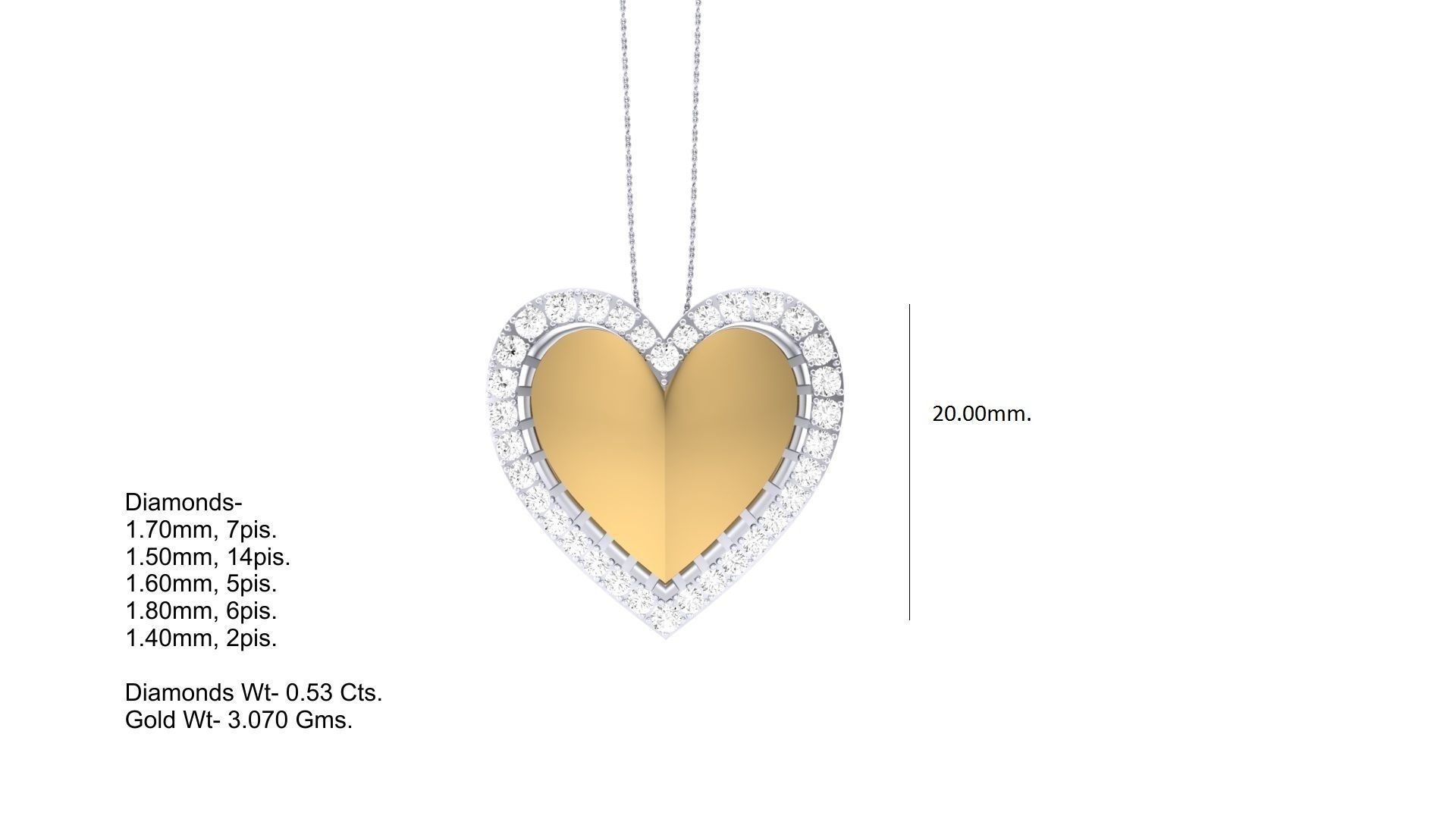 Diamond Love Valentine Heart Pendant 3dm stl renders details 3D print model_3
