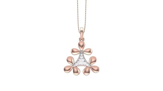 Tri Flower Women Flower Diamond Pendant 3dm stl renders details 3D print model