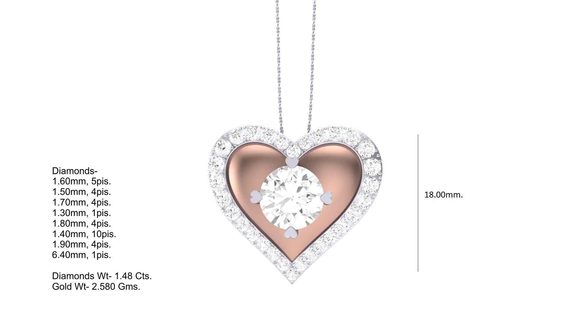 Women Heart Love Diamond Pendant stl renders details 3D print model_4