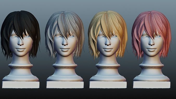 female short  hair 4 colors Low-poly 3D model