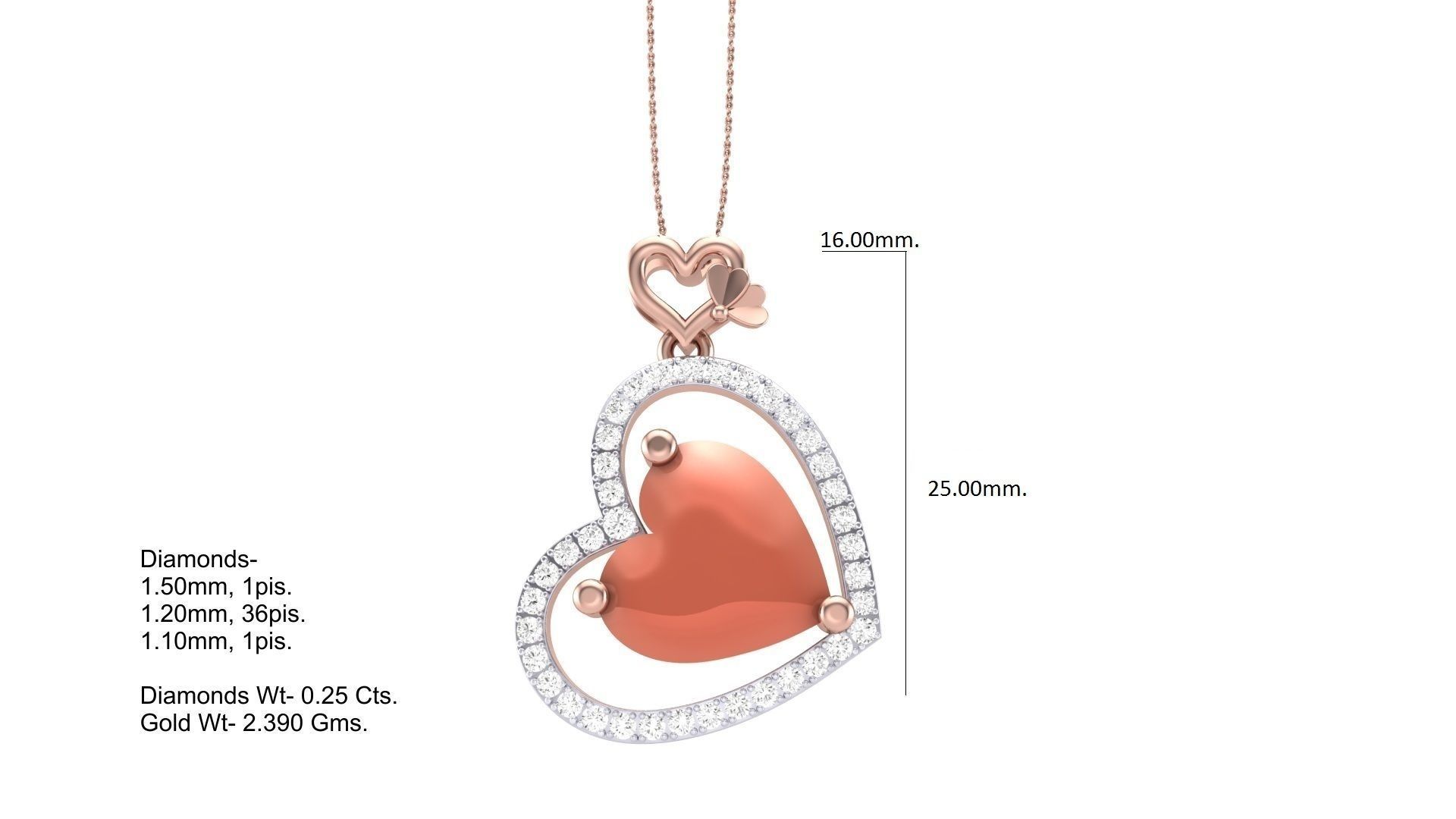 Women Heart Love Diamond Pendant stl renders details 3D print model_4