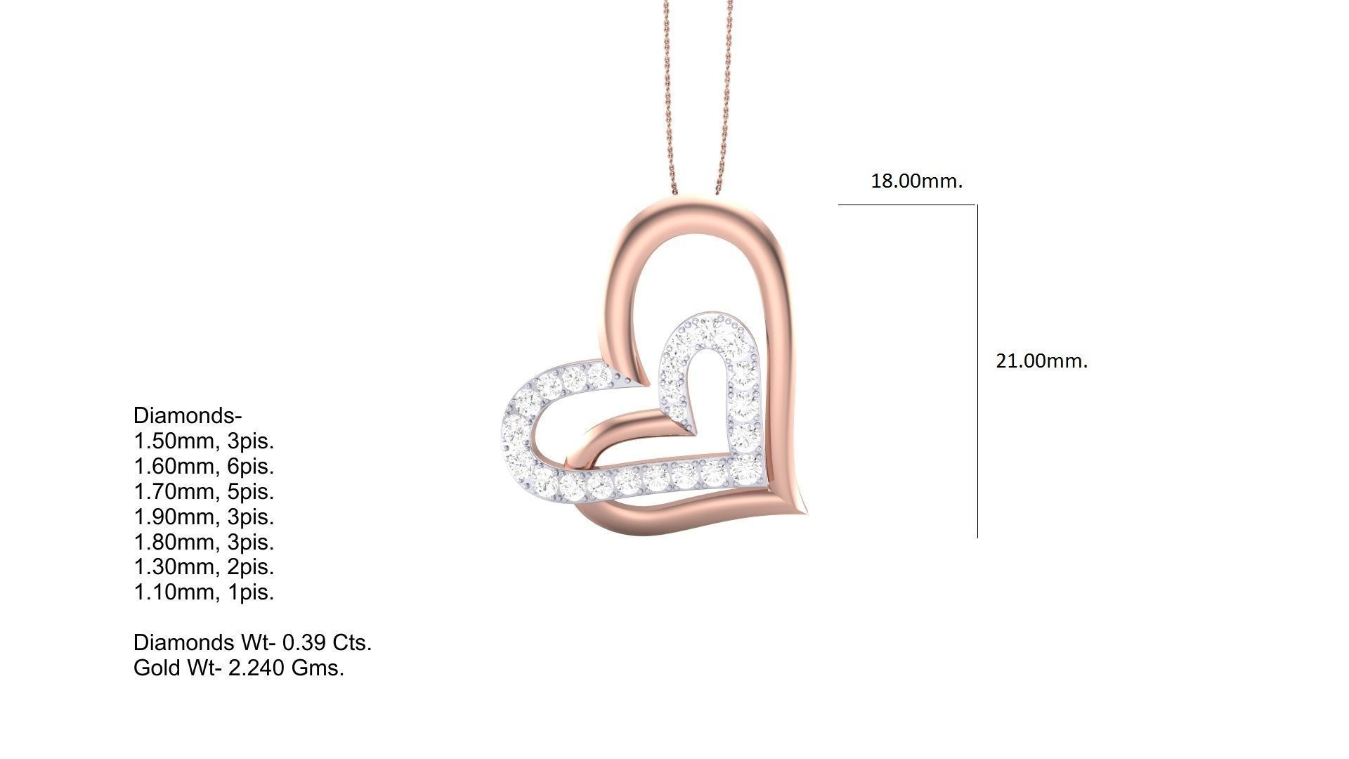 Women Diamond Heart Pendant 3dm stl renders details 3D print model_4