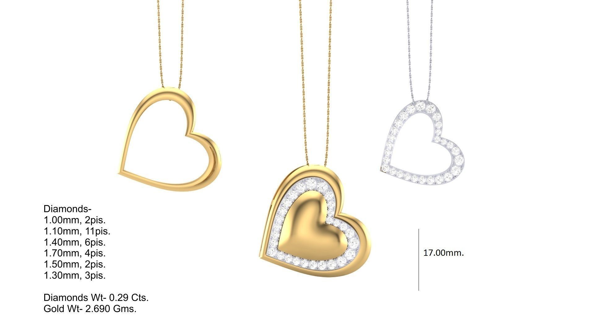 Women Heart Love Diamond Pendant stl renders details 3D print model_4