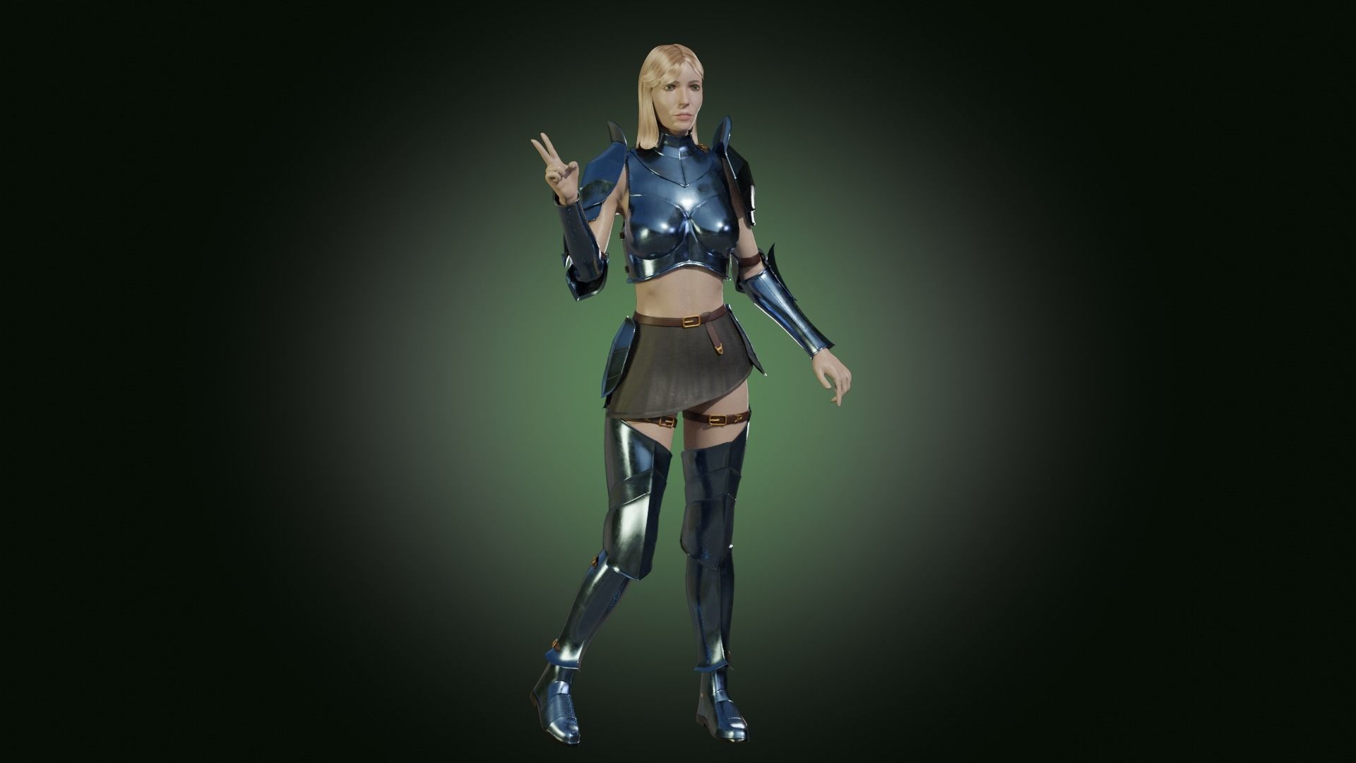 Medieval armored girl knight Low-poly 3D model_8