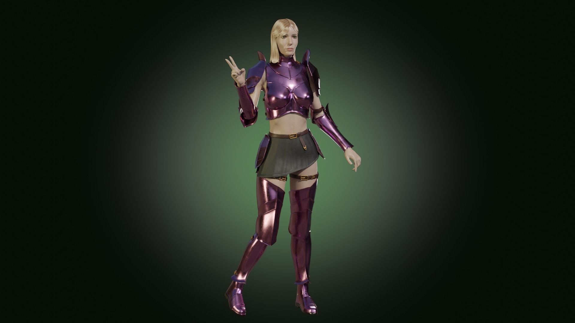 Medieval armored girl knight Low-poly 3D model_9