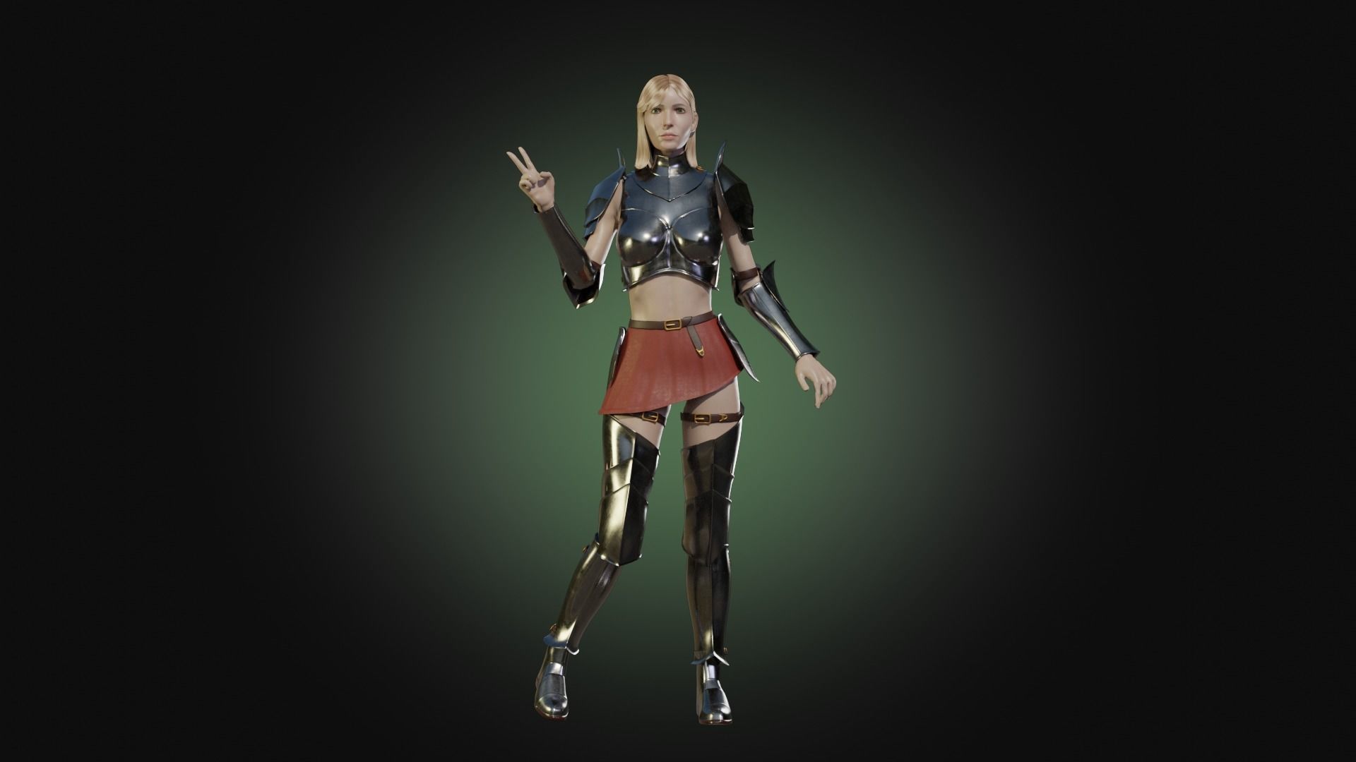 Medieval armored girl knight Low-poly 3D model_1