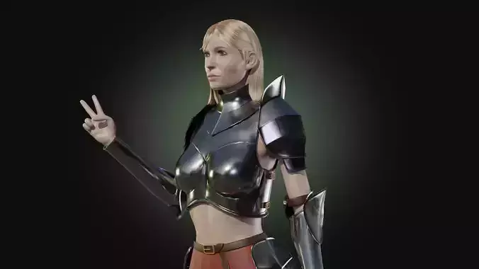 Medieval armored girl knight  Low-poly 3D model