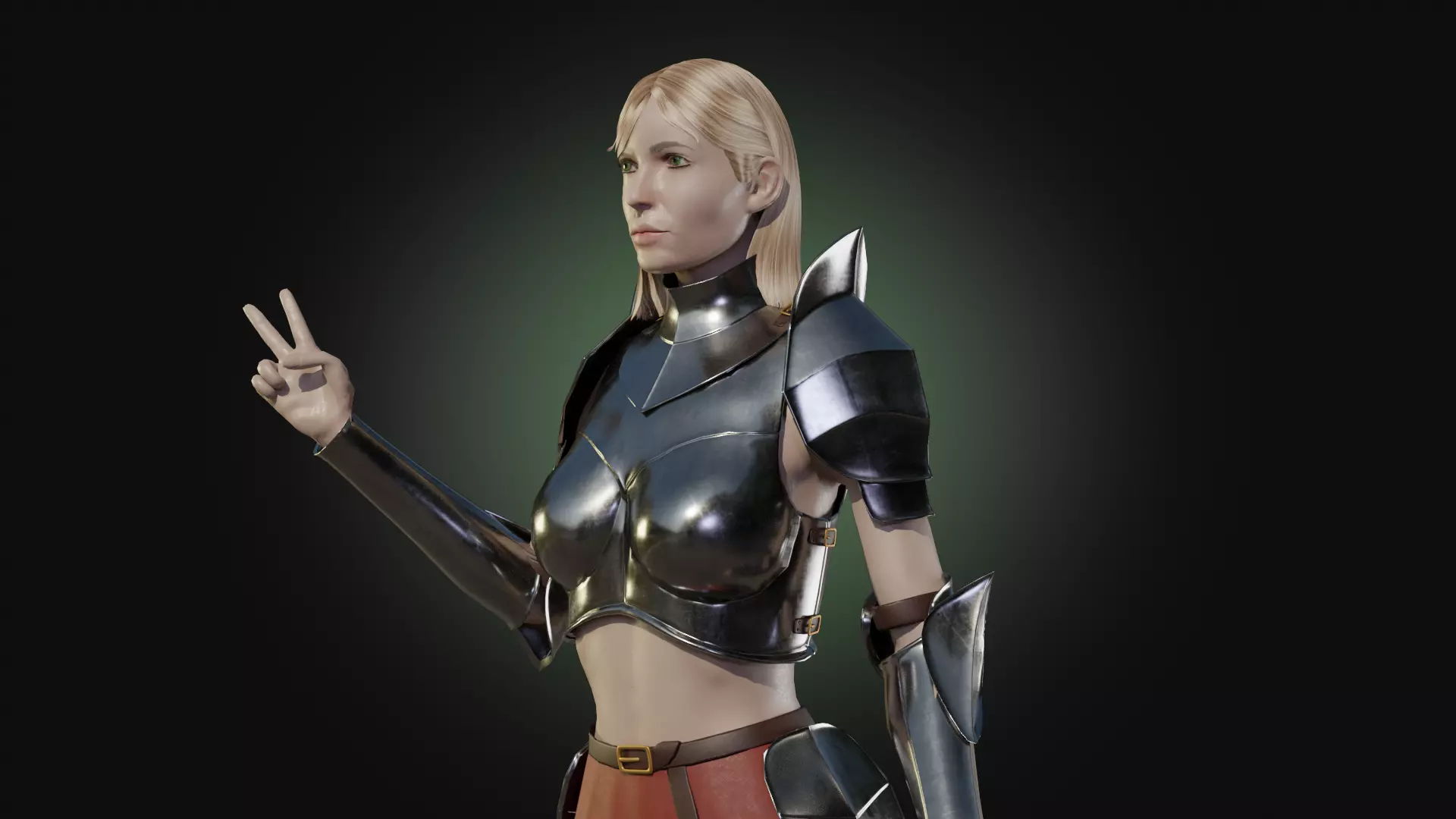Medieval armored girl knight Low-poly 3D model_0