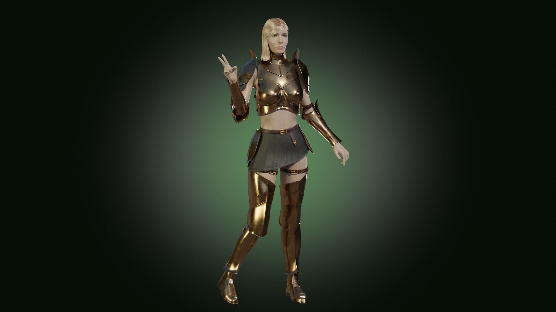 Medieval armored girl knight Low-poly 3D model_7