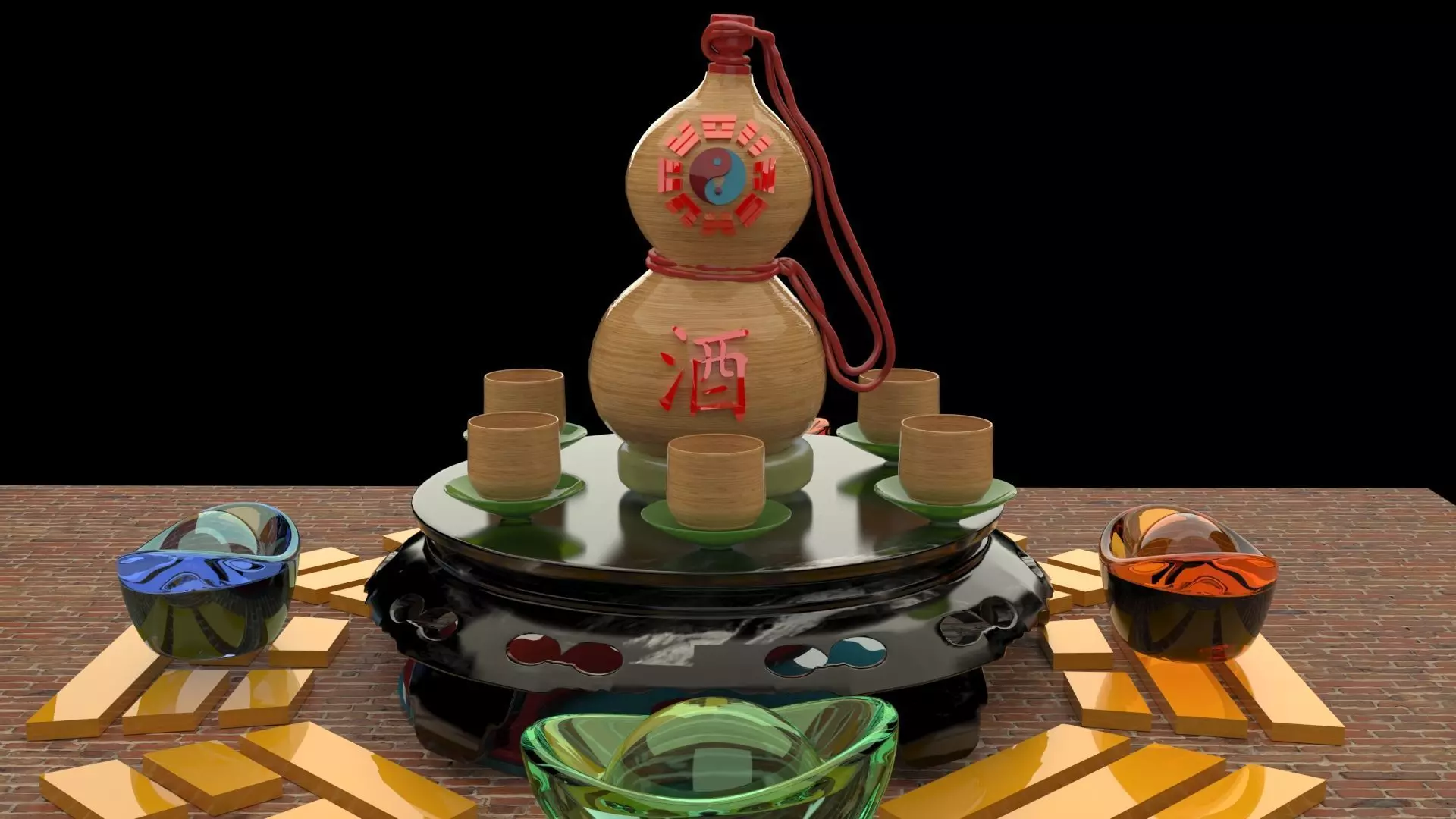 Chinese gourd wine bottle 3D model