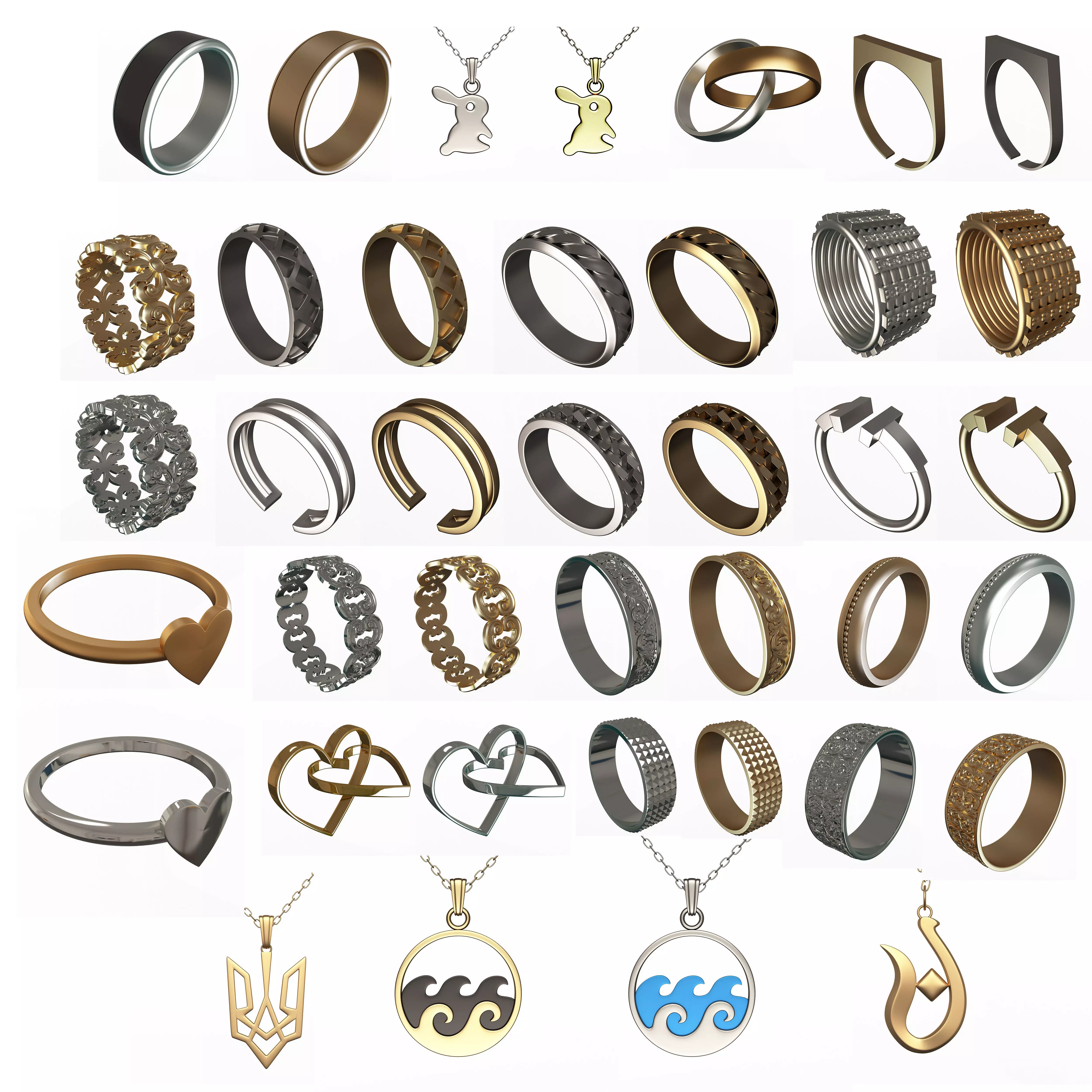 Jewellery Rings and Necklace Collection Low-poly 3D model_0