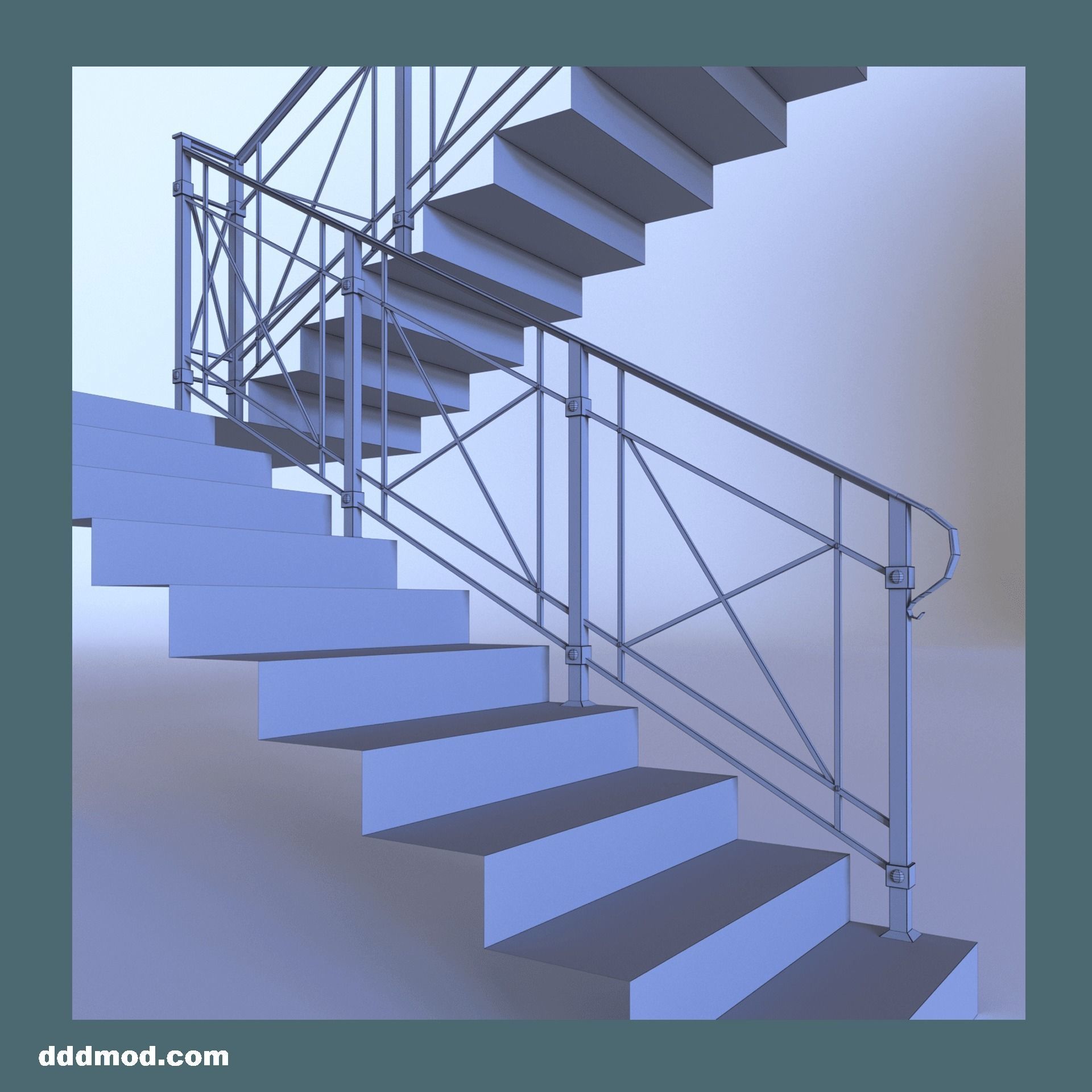 stair railings metal minimalism 3D model_1