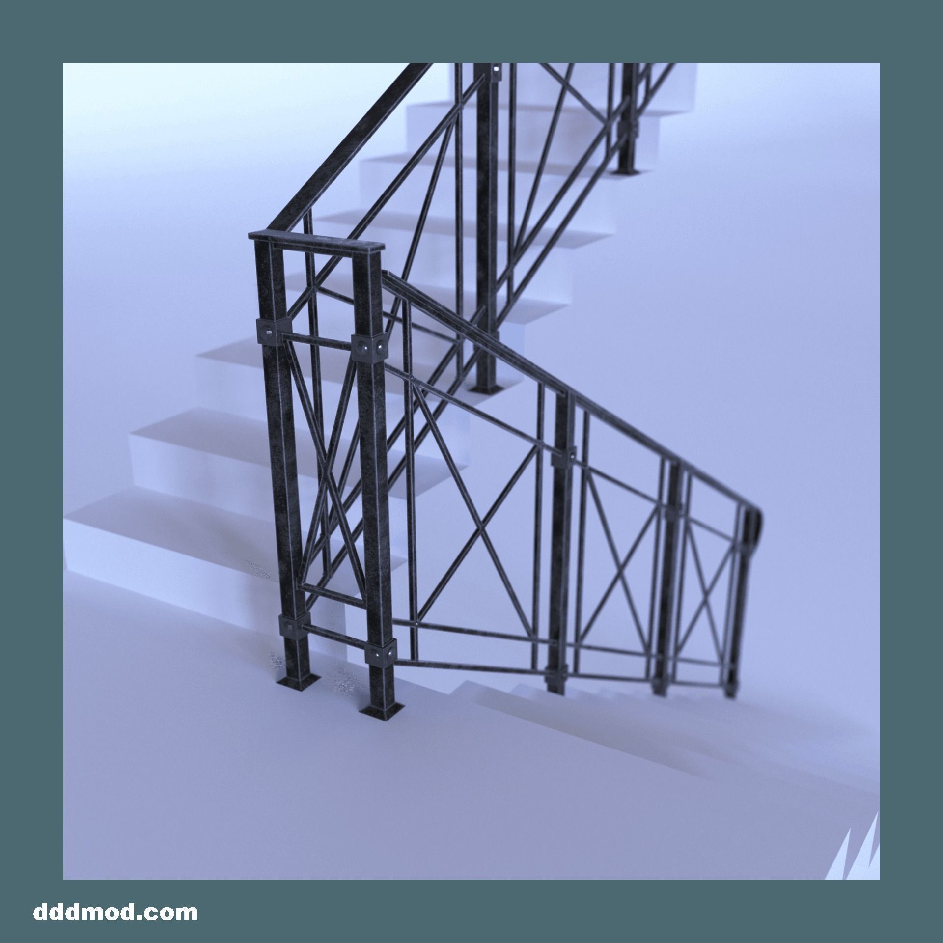 stair railings metal minimalism 3D model_2