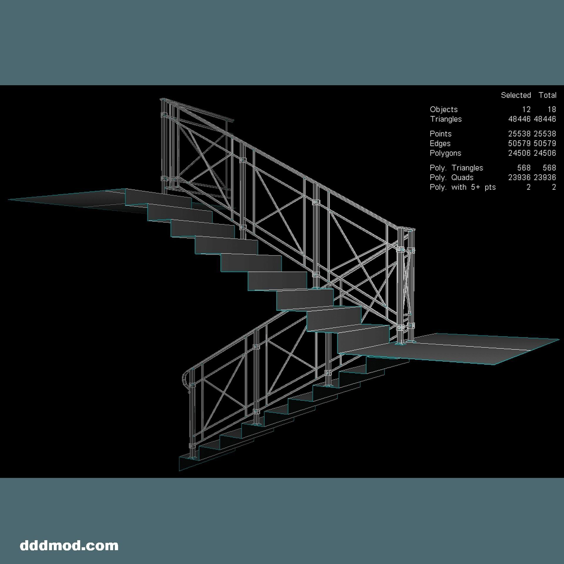 stair railings metal minimalism 3D model_7