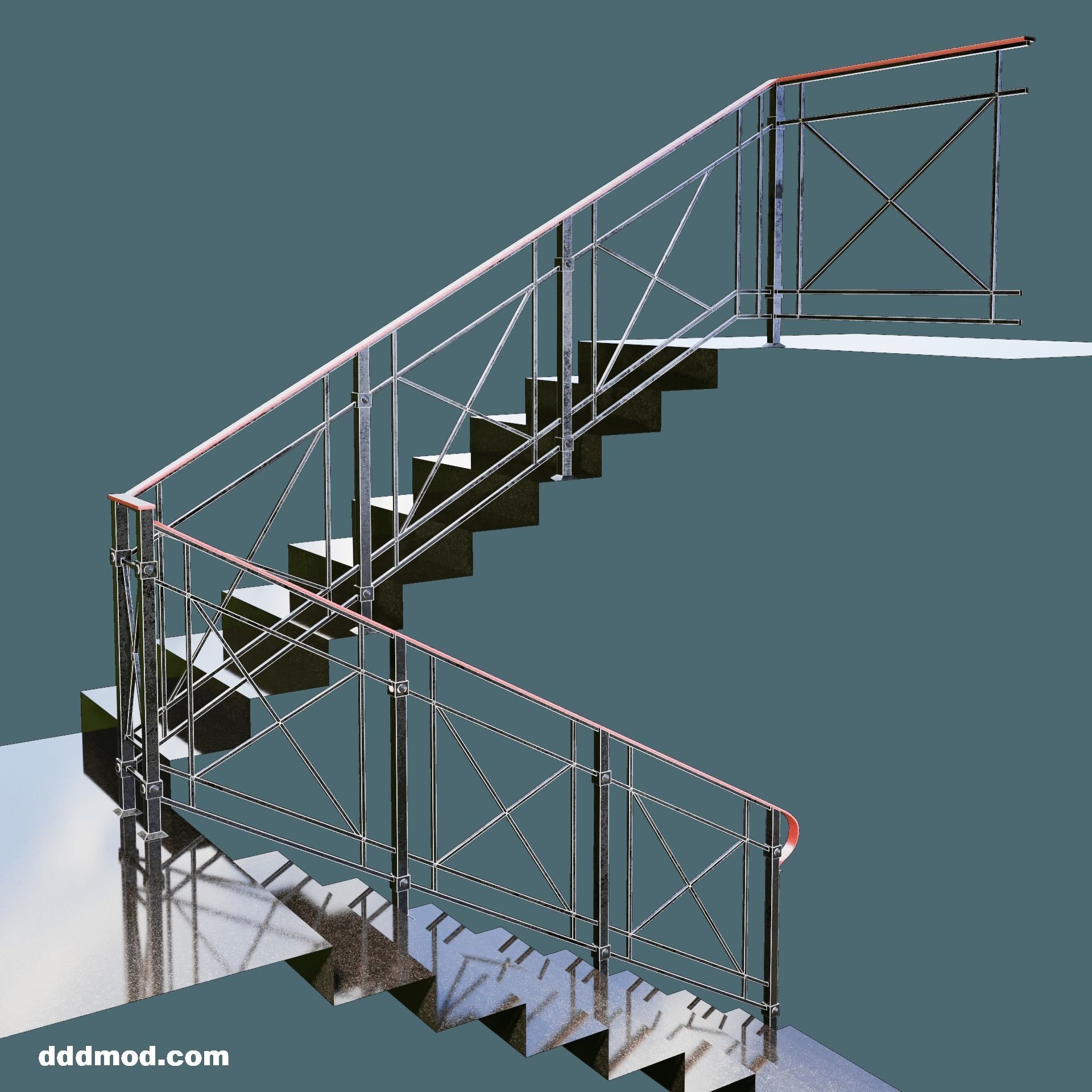 stair railings metal minimalism 3D model_4