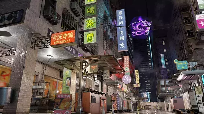 ULTRA DETAILLED Sci-Fi Cyberpunk Nightmarket Asian City Blender 3D model 3