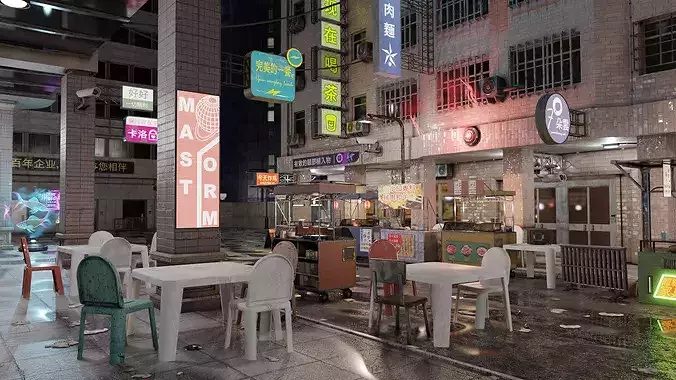 ULTRA DETAILLED Sci-Fi Cyberpunk Nightmarket Asian City Blender 3D model 7