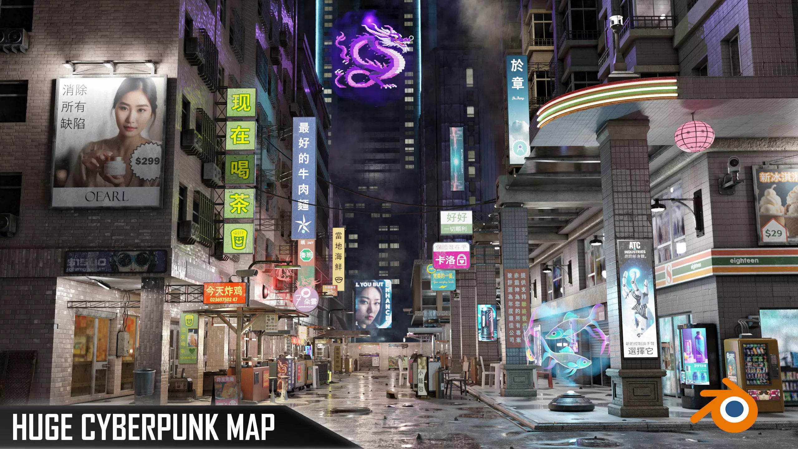 ULTRA DETAILLED Sci-Fi Cyberpunk Nightmarket Asian City Blender 3D model_0