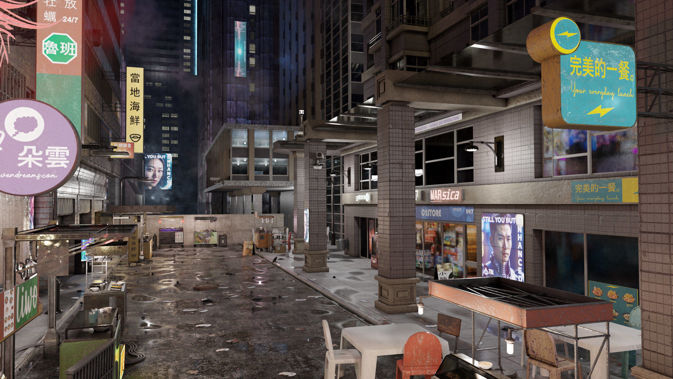 ULTRA DETAILLED Sci-Fi Cyberpunk Nightmarket Asian City Blender 3D model_10