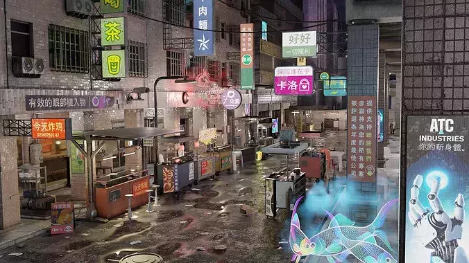 ULTRA DETAILLED Sci-Fi Cyberpunk Nightmarket Asian City Blender 3D model 2