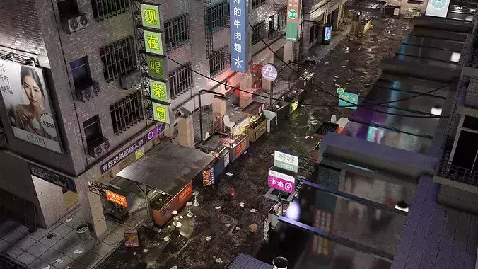 ULTRA DETAILLED Sci-Fi Cyberpunk Nightmarket Asian City Blender 3D model 5