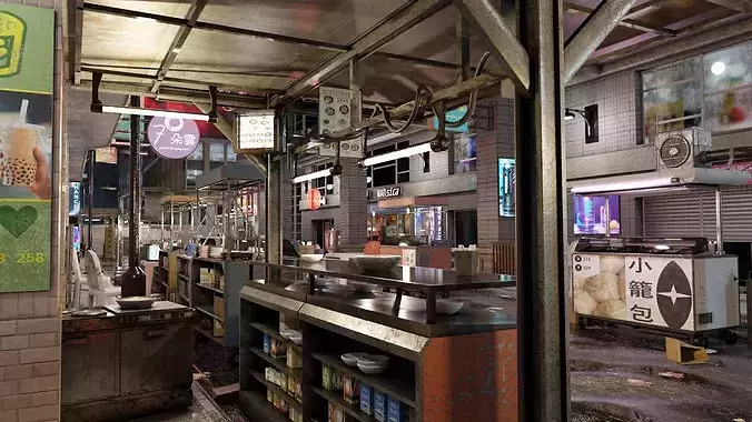 ULTRA DETAILLED Sci-Fi Cyberpunk Nightmarket Asian City Blender 3D model 4