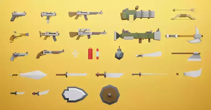 Low Poly Cartoon Weapons Asset Pack Low-poly 3D model