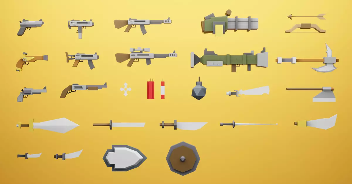 Low Poly Cartoon Weapons Asset Pack Low-poly 3D model_0
