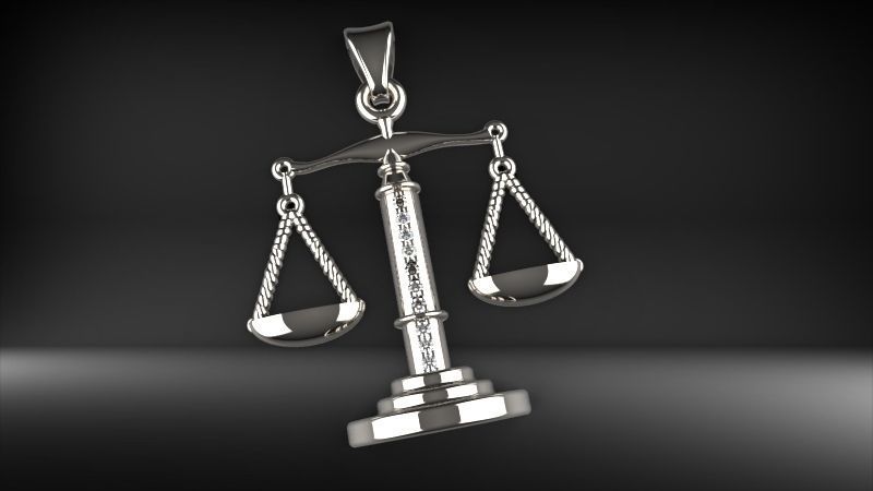 Scale Of Justice With Diamonds Pendant Necklace Jewelry 3D print model_21