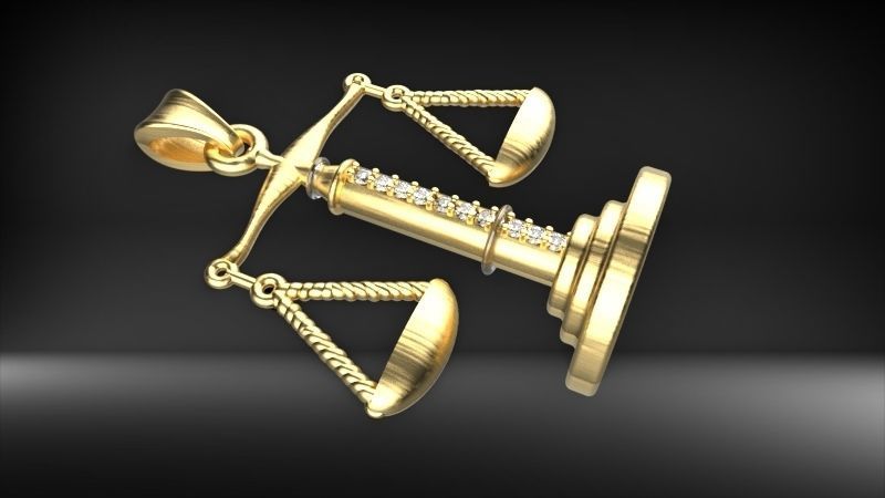 Scale Of Justice With Diamonds Pendant Necklace Jewelry 3D print model_11