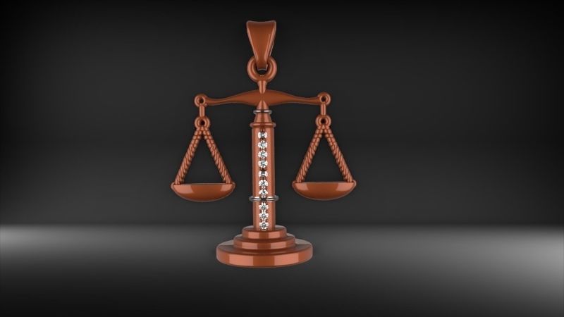 Scale Of Justice With Diamonds Pendant Necklace Jewelry 3D print model_2