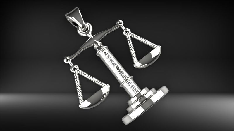 Scale Of Justice With Diamonds Pendant Necklace Jewelry 3D print model_17