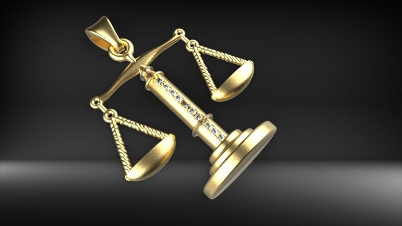 Scale Of Justice With Diamonds Pendant Necklace Jewelry 3D print model_14