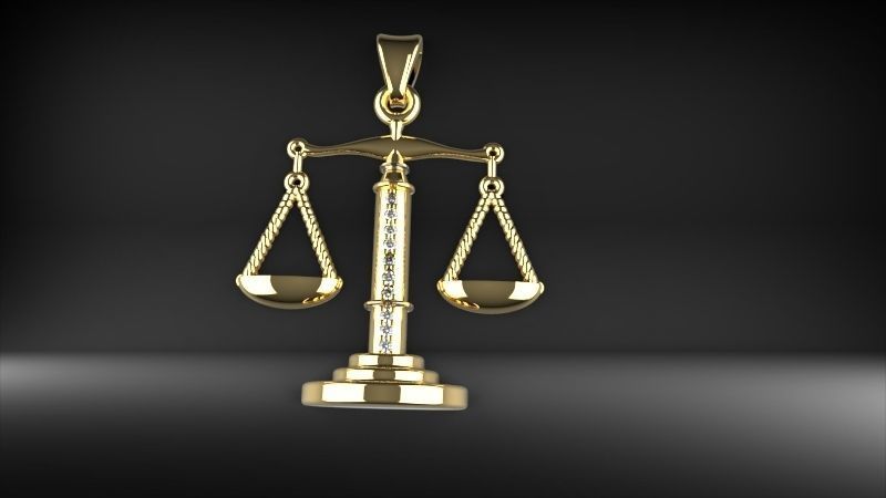 Scale Of Justice With Diamonds Pendant Necklace Jewelry 3D print model_12