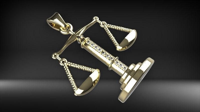 Scale Of Justice With Diamonds Pendant Necklace Jewelry 3D print model_5