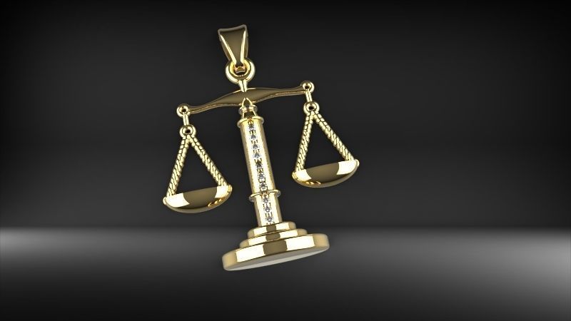 Scale Of Justice With Diamonds Pendant Necklace Jewelry 3D print model_13