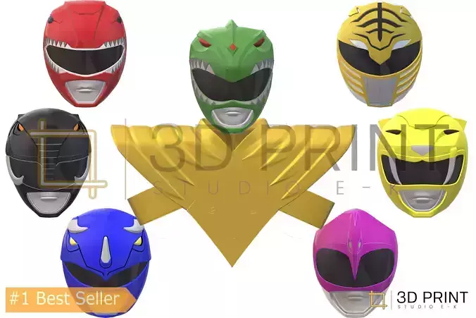 Mighty Morphin Power Rangers Helmets Bundle Pack MMPR Helmets 3D print model