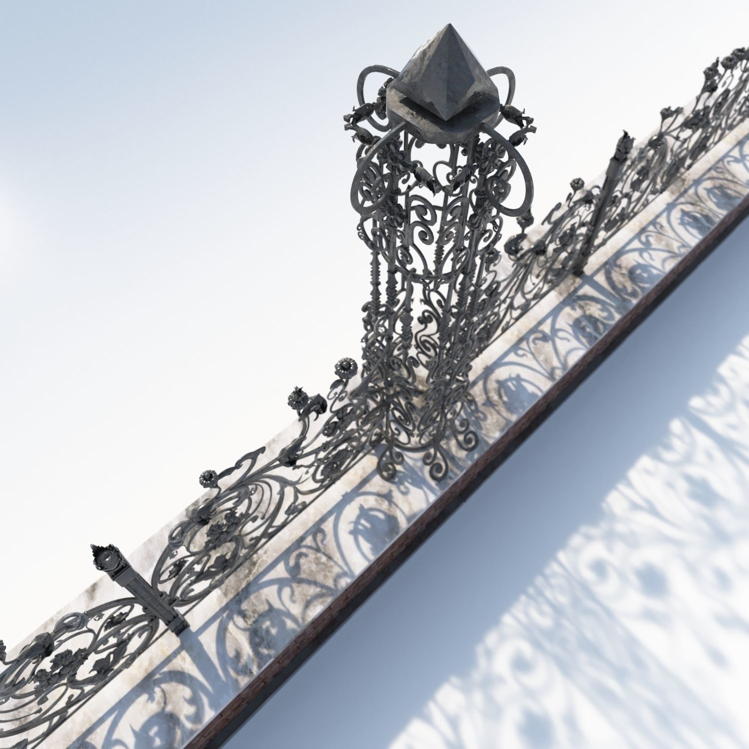 wrought iron fence floral style 3D model_3