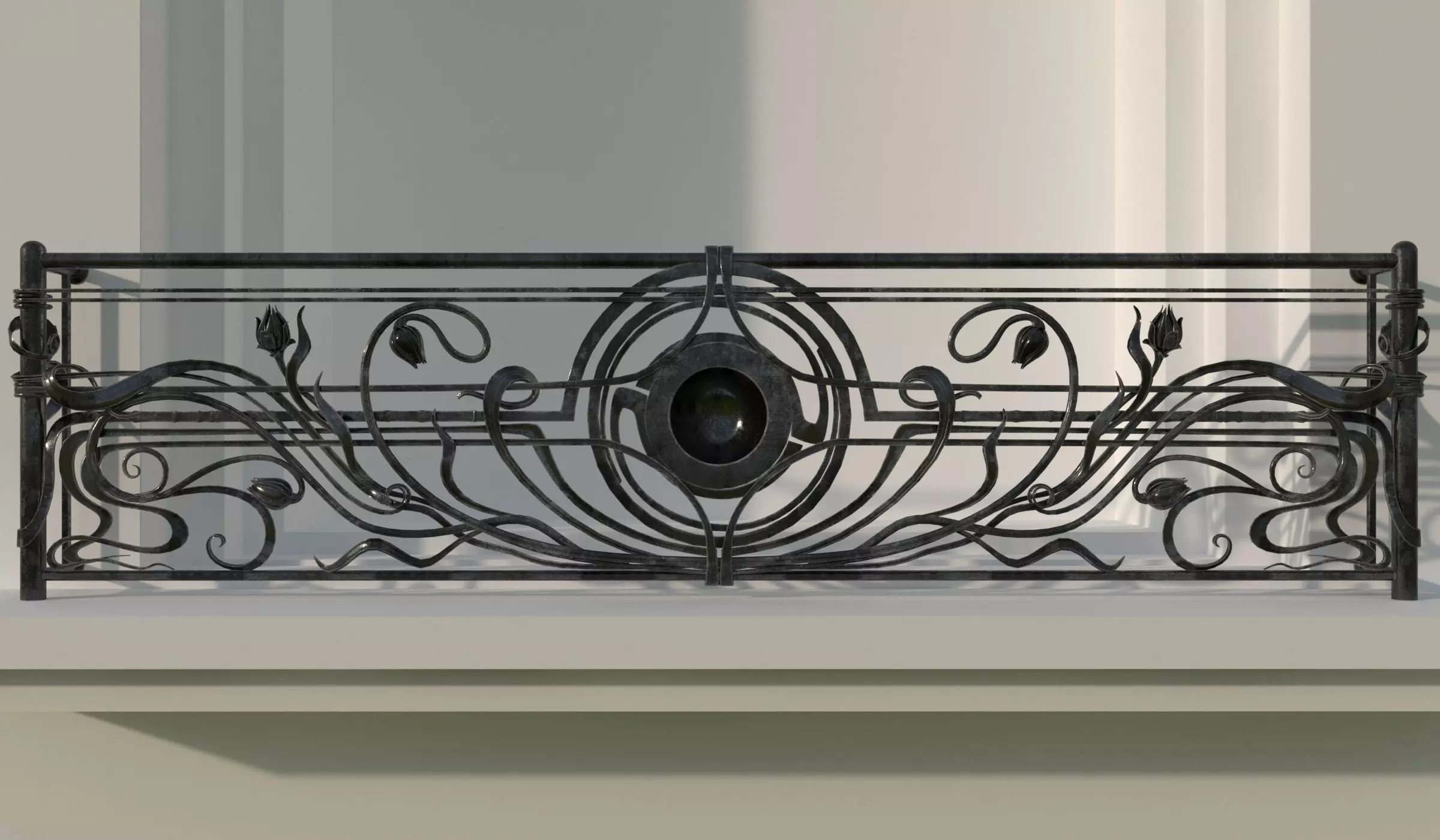 wrought iron balcony railing 3D model_0