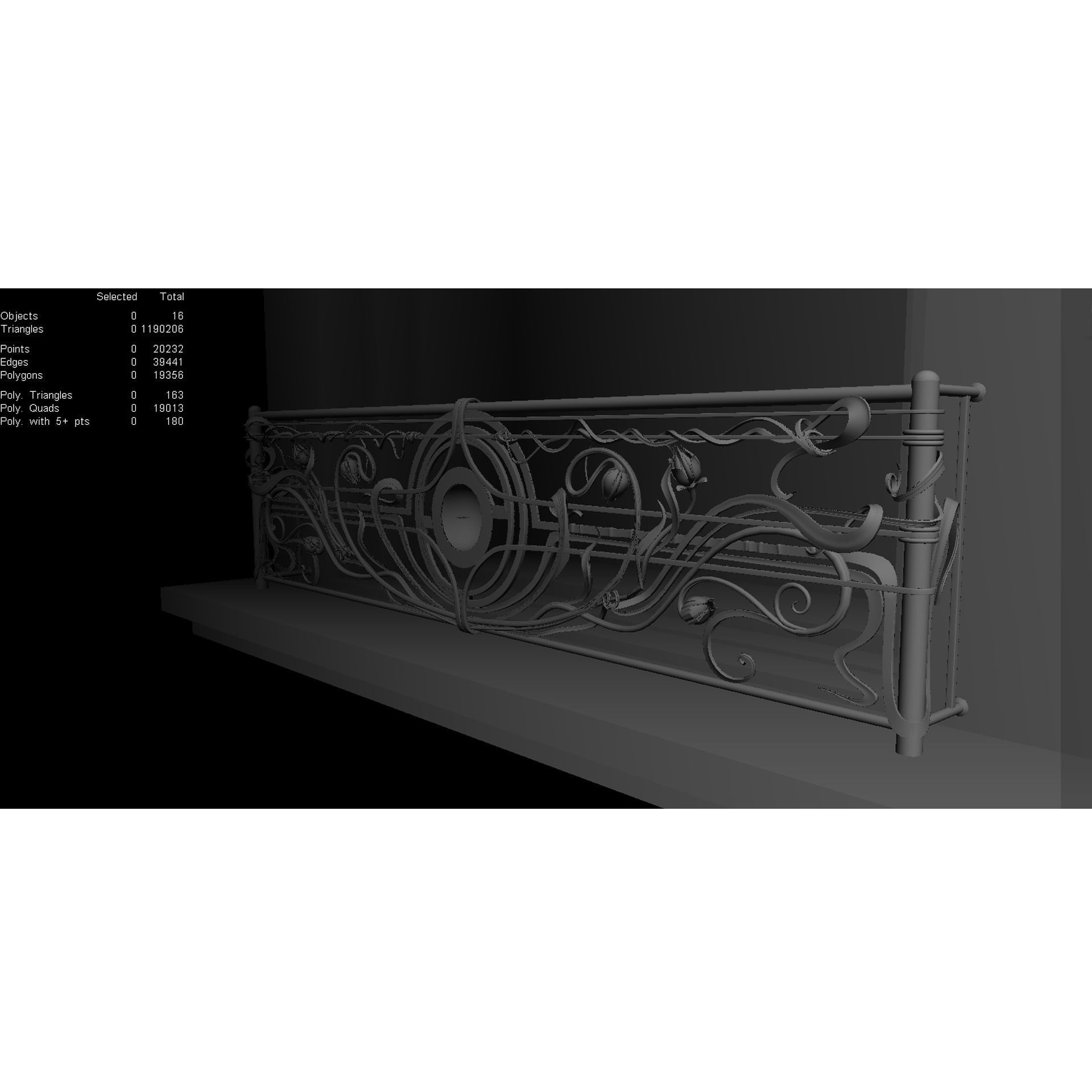 wrought iron balcony railing 3D model_2