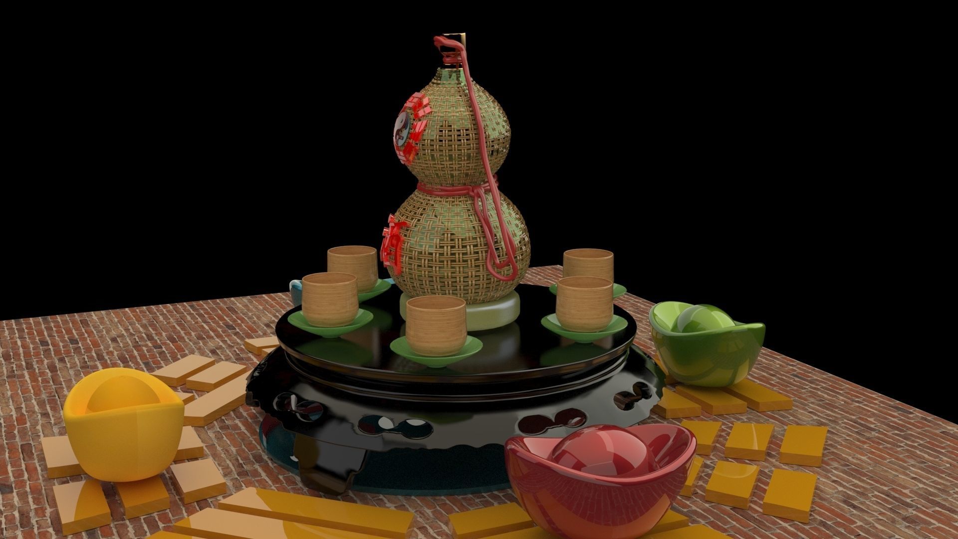 Chinese gourd wine bottle 3D model_1