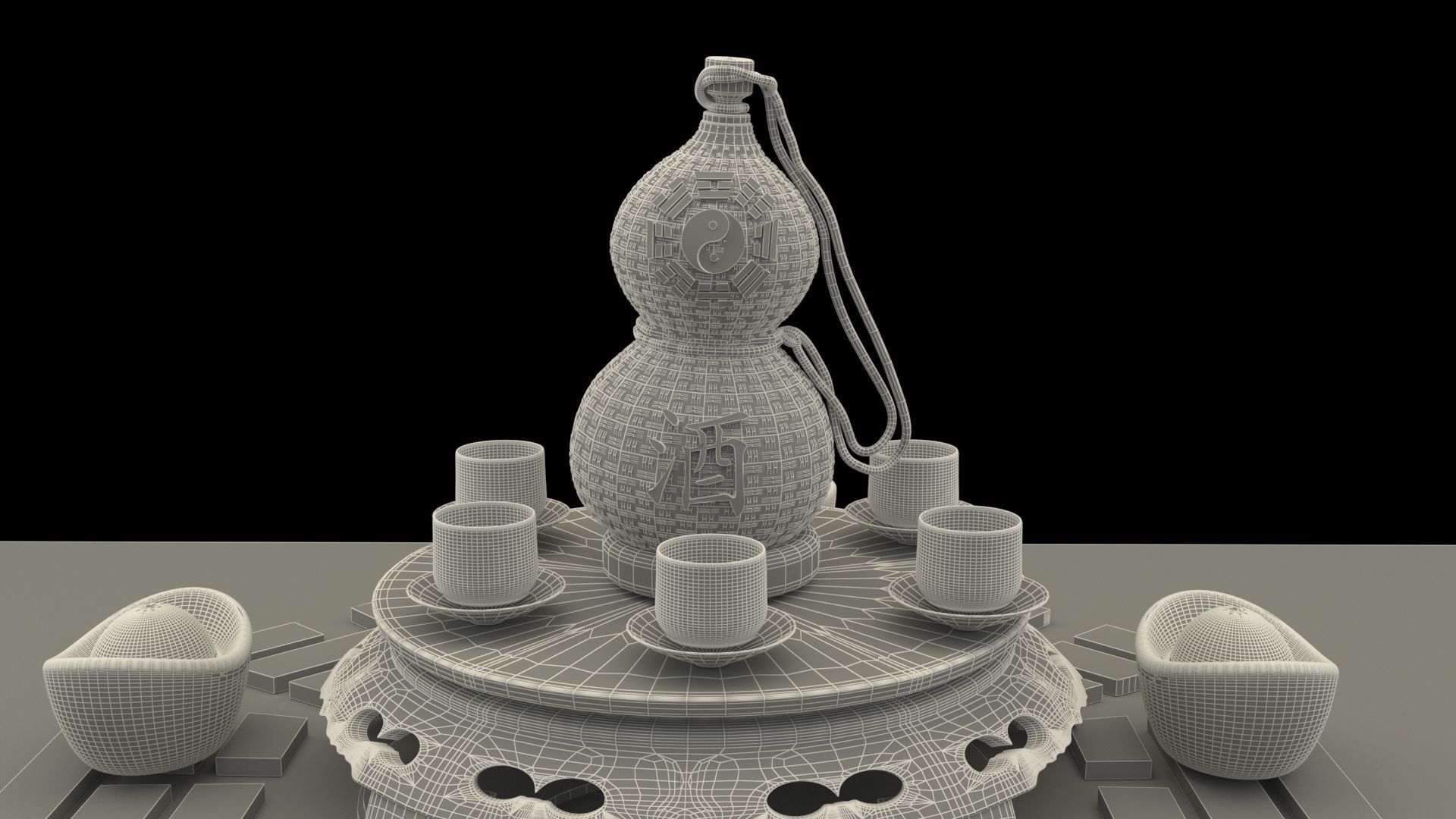 Chinese gourd wine bottle 3D model_6