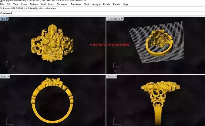 GANESH OM RING GOLD SILVER PLATINUM