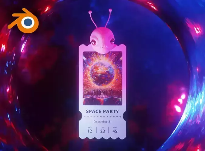 Space 3D ticket Blender template Eevvee render