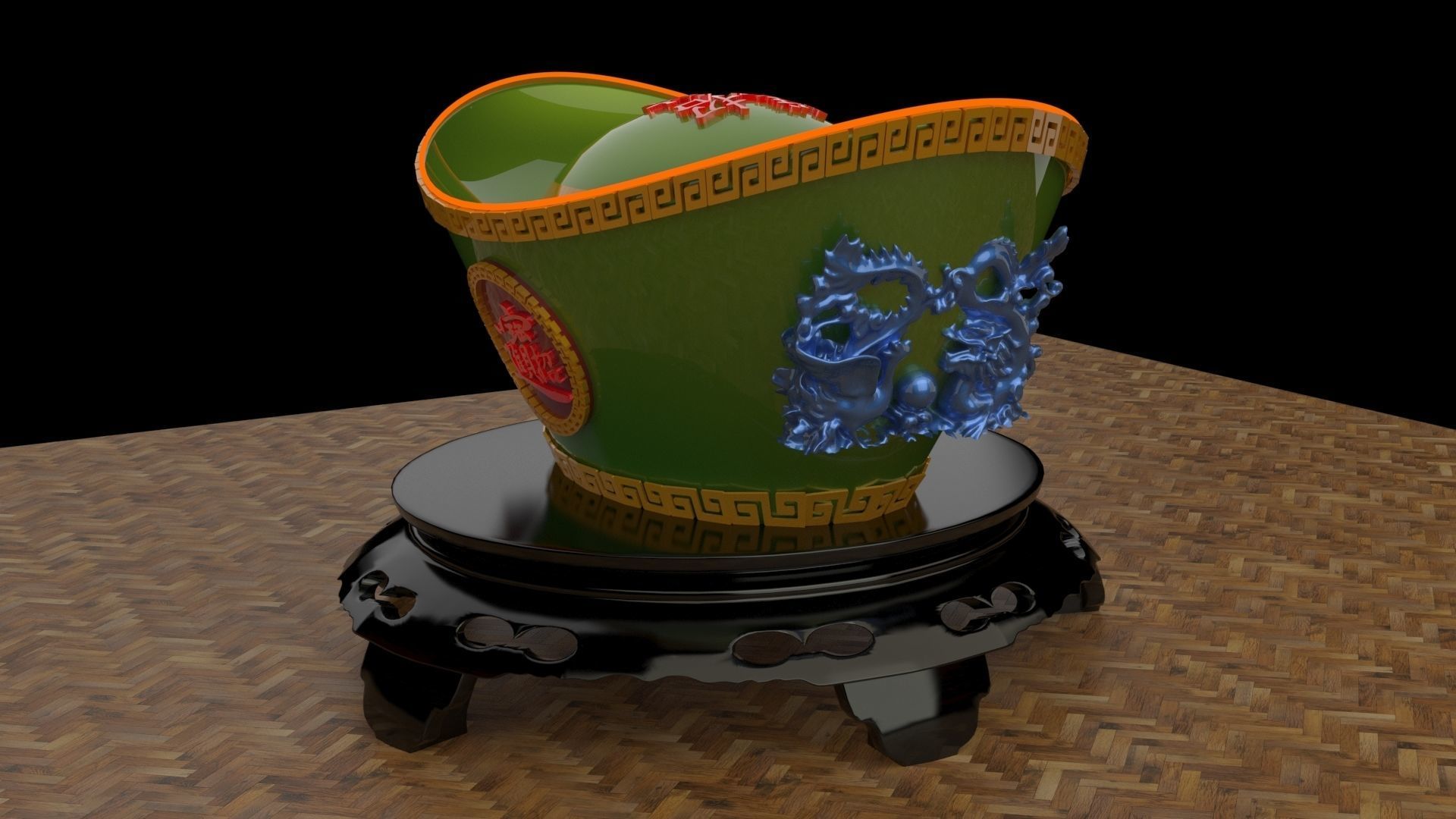 Chinese gold Ingot 3D model_2