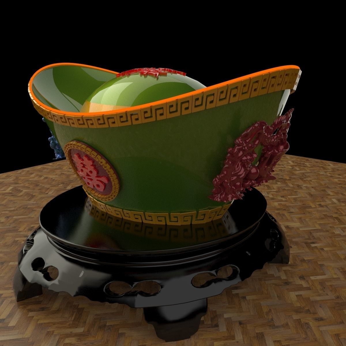 Chinese gold Ingot 3D model_5