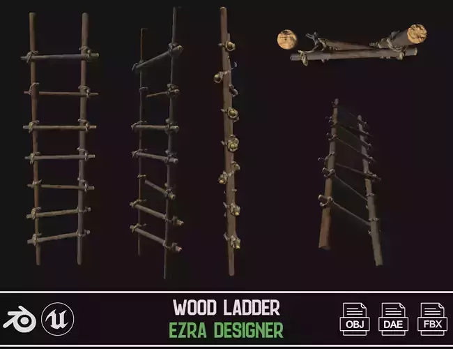 Wooden Ladder Low-poly 3D model